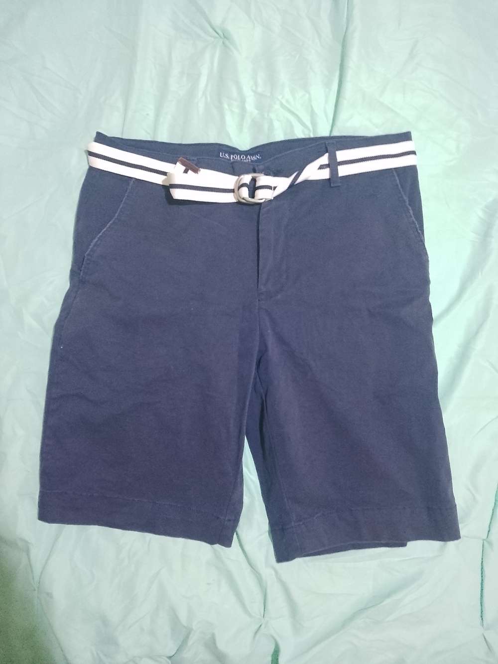 U.S. Polo Assn. Navy Flat-Front Men's Shorts with Striped Belt